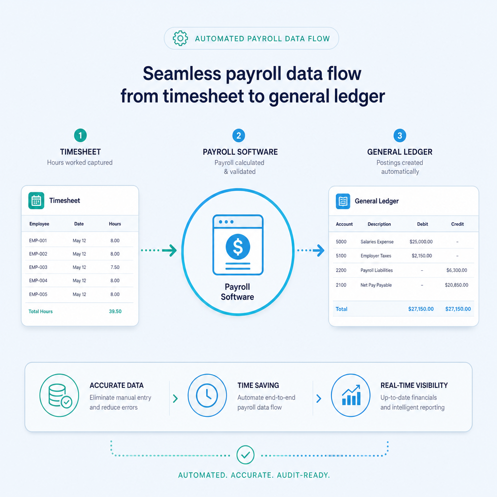 Automated payroll data flowing into a general ledger system